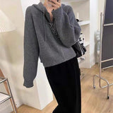 Women Knitted Cardigan Fall Winter Hooded Sweater Cardigan Loose Leisure Short Knitted Coat