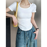Women's T-shirt Short-Sleeved T-shirt Women's Slim Fit Backless Bottoming Shirt