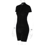 Women Jumpsuit Spring Sexy Zipper Slim Fit Short-Sleeved Jumpsuit