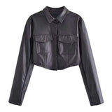 Women Leather Jacket Autumn PU Leather Coat Workwear Shirt Coat