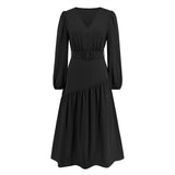 Women Date Dress Autumn and Winter V-neck Bubble Long Sleeve Dress
