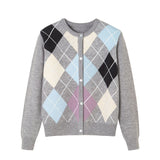 Women Knitwear Spring and Autumn Knitwear Vintage Diamond Plaid Loose Sweater Cardigan