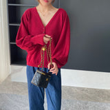 Women's Cardigan Sweater Autumn Loose V-neck Women's Coat Top 8t8238