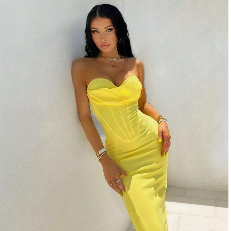 Women Dresses Bandage One-Piece Dress Pleated Long Party Dress (Ont0408)