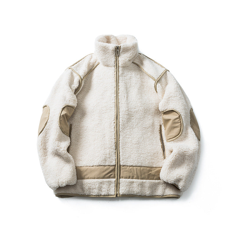 Unisex Winter Cotton Coat Lambswool Stand-up Collar Cotton-Padded Clothes Vintage Loose and Warm Cotton-Padded Jacket