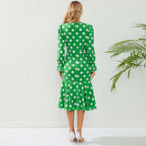 Women Date Dress Autumn and Winter Dress Sexy V-neck Polka Dot Printing Long-Sleeved Fishtail Dress