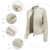 Red Leather Jacket Rivet Leather Clothing with Stand Collar
