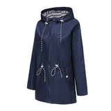 Women's Trench Coat Long-Sleeved Waterproof Mid-Length Trench Coat Women's Hooded Striped Raincoat