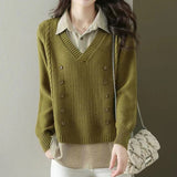 Women Knitted Pullover Spring and Autumn Loose Long-Sleeved Sweater Top