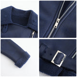 Red Leather Jacket Fall/Winter Suede Fabric Jacket Turn-down Collar Coat