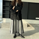 Women Knitted Skirt Black and White Striped Dress Tassel Knitted Skirt