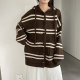 Women Cardigan Sweater Knitted Sweater Autumn and Winter Hooded Cardigan Coat N2350