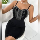 Women Dresses Sexy Tassel Backless Sling Dress Hip Skirt (Cy0417)