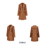 Red Leather Jacket Spring and Autumn Long Sleeve Leather Wind Coat Coat Female Lapel Single Breasted