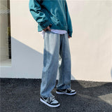 Men Jeans Straight-Leg Pants Loose Casual Wide-Leg Pants