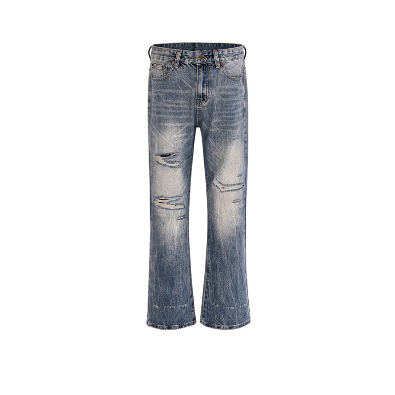 MIJKO Men's Vintage Pants MIJKO Men's and Women's Washing Water Grinding White Jeans Tide