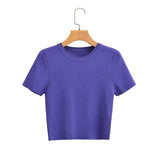 Women Sweater Knitwear Short Ice Silk Knitted Short Sleeve T-shirt