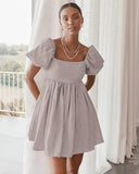 Women Dress Spring/Summer Square Collar Puff Sleeve Dress Women's Casual Short Skirt