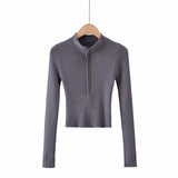 Women Sweater Knitwear Short Half Turtleneck Sexy Zipper Midriff-Baring Knitted Sweater Sweater