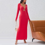Women Dress Fall/Winter Slim Sheath Sexy Hollow-out Dress