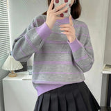 Women Knitwear Autumn and Winter Striped round Neck Sweater Loose Sweater