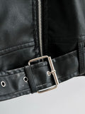 Women Leather Jacket Lapel Punk Hip Hop Tassel Leather Jacket