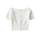 Women Sweater Knitwear Square Collar Short Sleeve T-shirt Spring and Summer Single-Breasted Top
