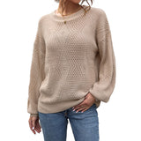 Women Knitted Sweater Fall Solid Color Pullover Sweater