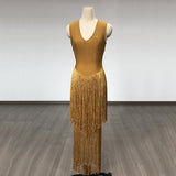 Women Evening Dress Tassel Dress V-neck Prom Evening Gown