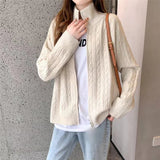 Women Knitted Cardigan Vintage Double Zipper Knitted Cardigan Casual Sweater