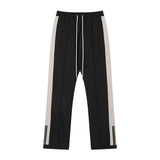 Men Sweatpants Side Patchwork Assorted Colors Casual Pants Men's Baggy Pants-Foot Zipper Slit Straight-Leg Trousers