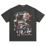 Mens Vintage baseball T-Shirt Beckham obj rugby print short sleeve washed old T-shirt
