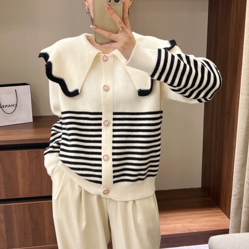 Women Knitwear Spring and Autumn Stripes Sweaters Cardigan