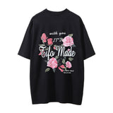 Men Vintage T-Shirt Rose Printed Short Sleeve T-shirt