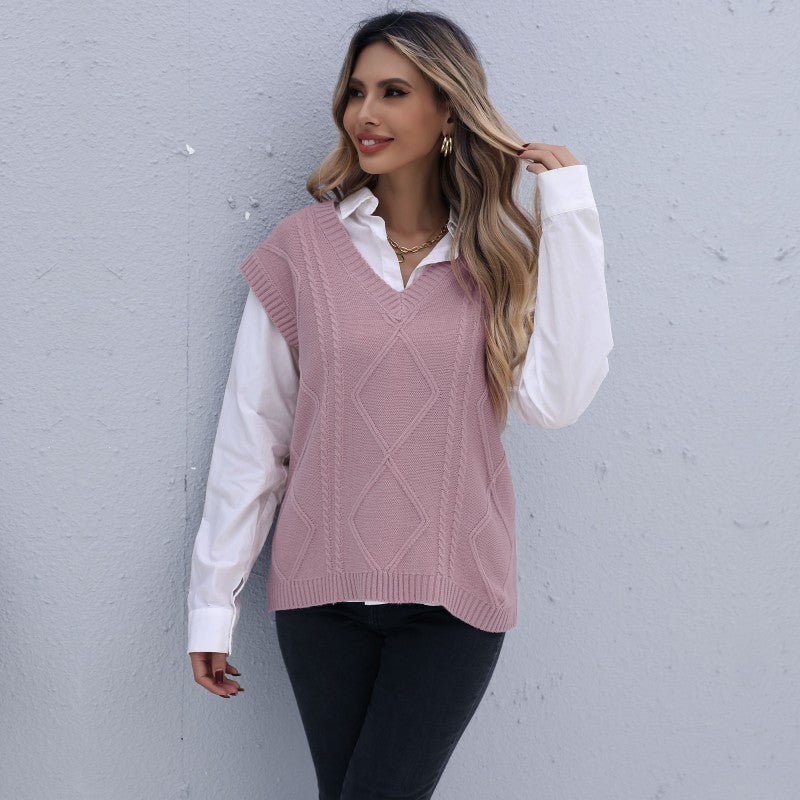 Women Knitted Sweater Autumn Solid Color Knitted Vest