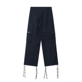 Men Sweatpants Multi-Pocket Drawstring Loose Straight-Leg Wide-Leg Pants