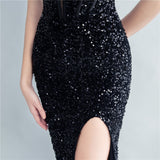 Harlem Nights Outfits Velvet High-Density Sequined Fishtail Evening Dress