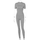Women Jumpsuit Spring Short Sleeve Zipper Sports Yoga Jumpsuit (Hawthaw0412)