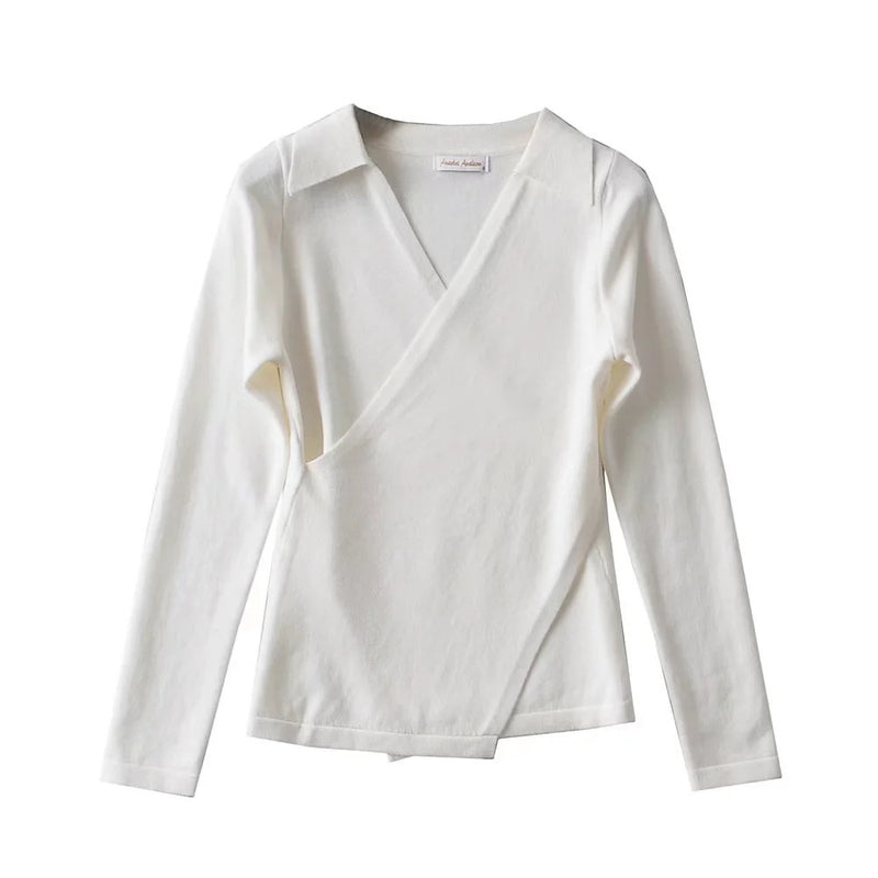 Women Sweater Knitwear Retro Cross Knitwear V-neck Lapel Sweater