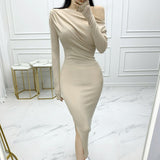 Women Dresses Long Sleeve Dress Spring Long Skirt Pleated