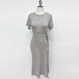 Women Dresses round Neck Bowknot Short Sleeve Dress Midi Dress