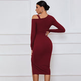 Women Dress off-Shoulder Autumn and Winter Sheath Long Sleeve Sexy Dress