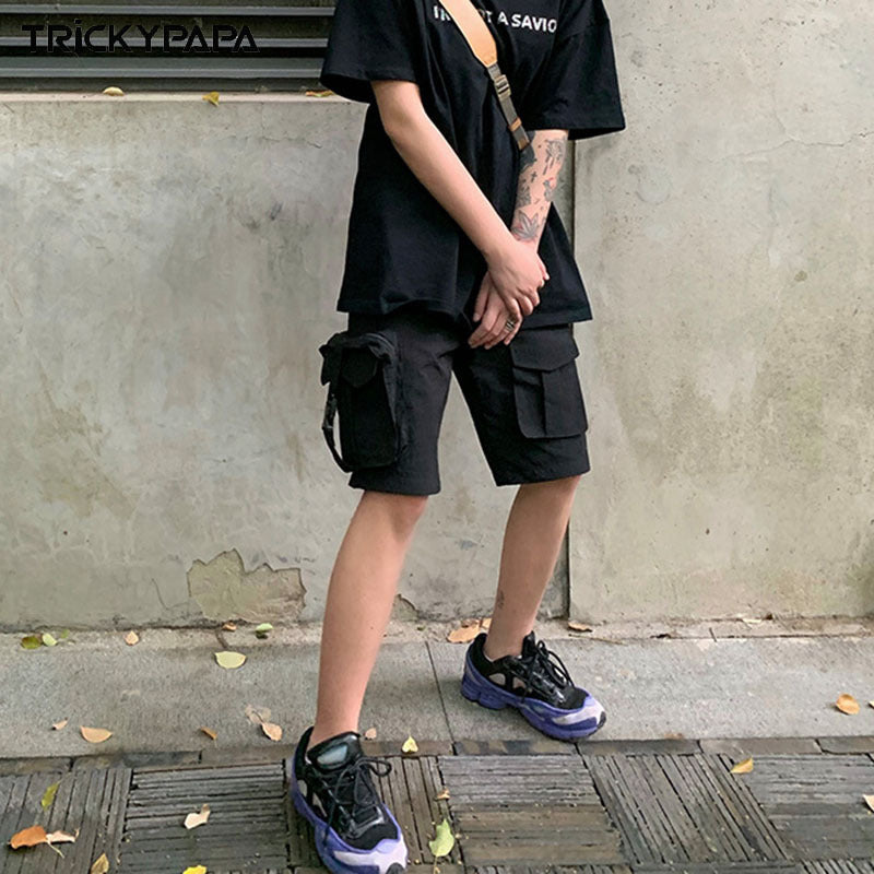 Men Shorts Vintage Zipper Multi-Pocket Cargo Pants Loose Casual Summer Shorts