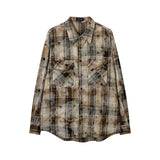 Unisex Vintage Shirt Retro Long Sleeve Plaid Shirt Men