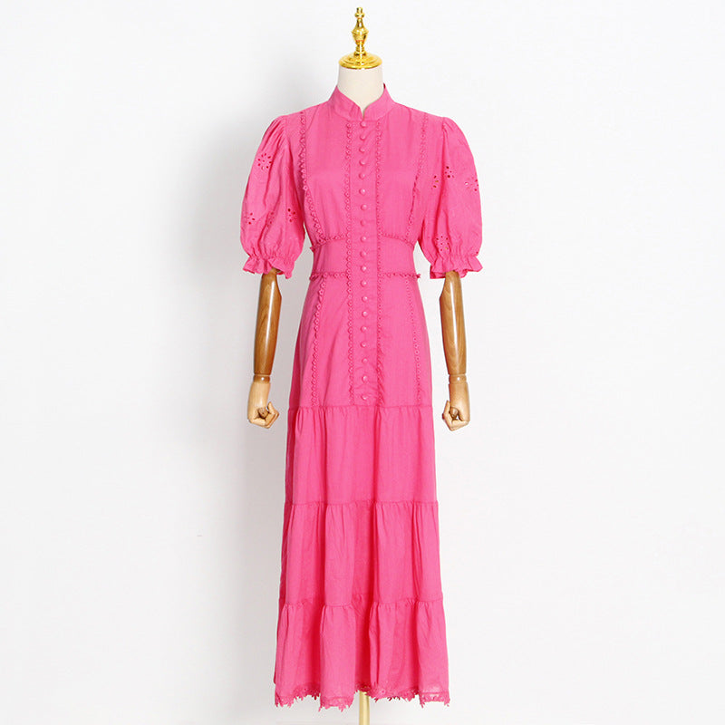 Women Dresses Stand Collar Single-Breasted Dress Summer Dress (Qymy0409)
