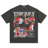 Mens Vintage Football T-Shirt Vintage Henry Printed Short Sleeve T-Shirt Washed Crew Neck