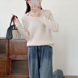 Women Knitted Pullover Autumn Hollow out off-Shoulder Knitwear Top