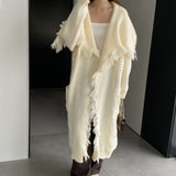 Women Cardigan Sweater Lapel Tassel Thick Coat Autumn and Winter Loose-Fitting Long Sleeve Sweater W2360