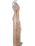 Women's Evening Gown Sexy Backless One-Shoulder Ribbon Sequins Dress Evening Dress