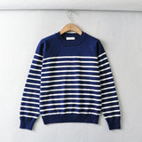Women Sweater Knit round Neck Loose Striped Sweater